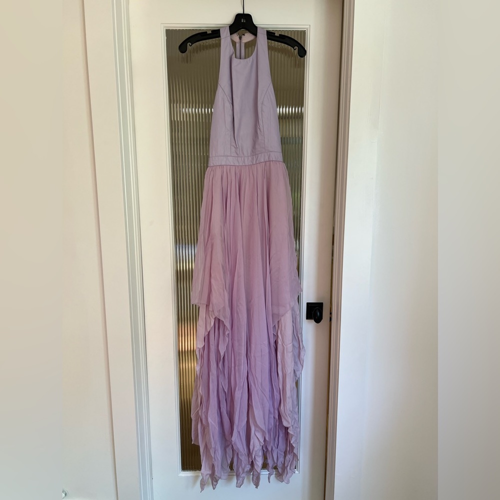 Alice + Olivia lilac gown silk and leather top